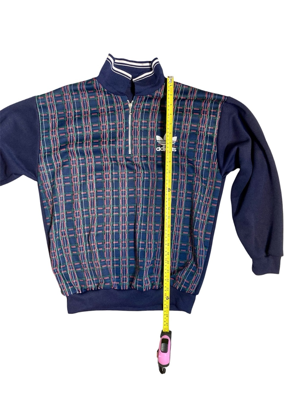 Vintage Adidas Originals Tartan Plaid 1/4 Zip-Up Polo Sweater - Picture 6 of 7